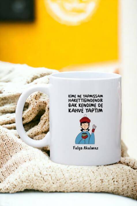 Kahveseverlere Hediye Kendime Kahve Yaptım Beyaz Kupa Bardak - 1