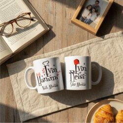 Kişiye Özel İkili İsimli Evin Reisi & Evin Hanımı Beyaz Kupa Bardak - 