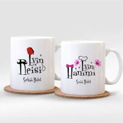 Kişiye Özel İkili İsimli Evin Reisi & Evin Hanımı Beyaz Kupa Bardak - 2