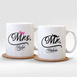 Kişiye Özel İkili Mr. & Mrs. Beyaz Kupa Bardak - 