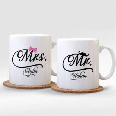Kişiye Özel İkili Mr. & Mrs. Beyaz Kupa Bardak - 1