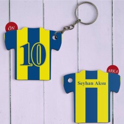 Kişiye özel Sarı Lacivert Forma Tasarımlı Anahtarlık - 
