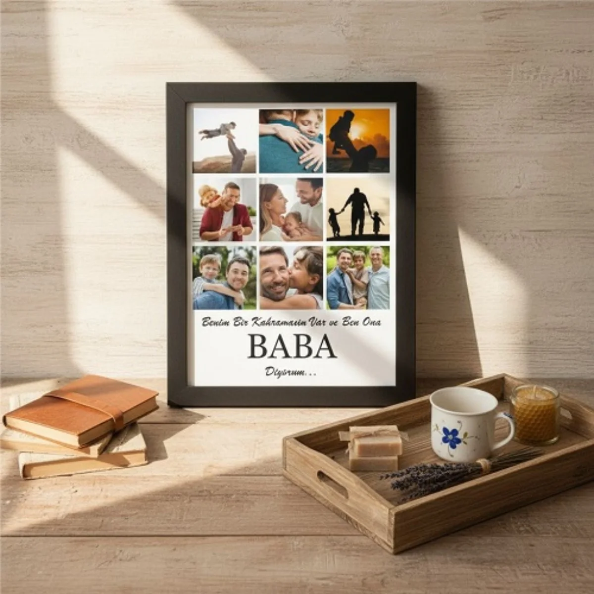 Kişiye Özel 9 Fotoğraflı Babalara Özel Tasarım Çerçeve