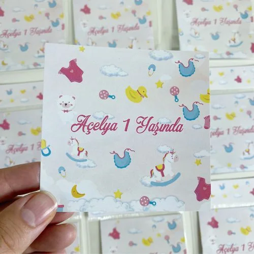 Renkli Unicorn Tasarım Kartı ve Poşet - 10 Adet