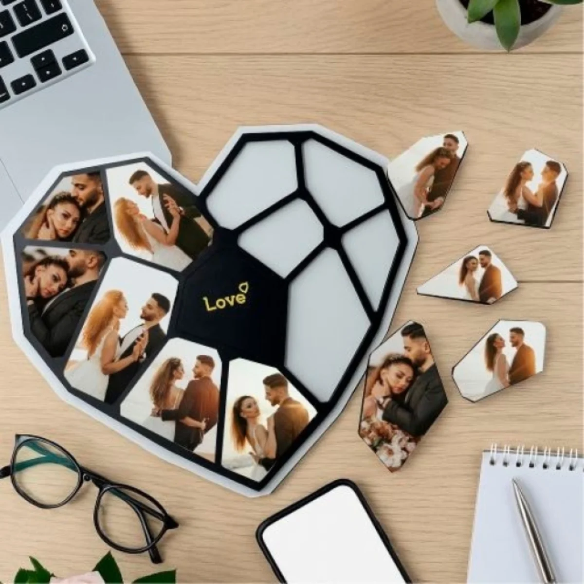 Puzzle Kalp Tablo Masa Üstü Hediye