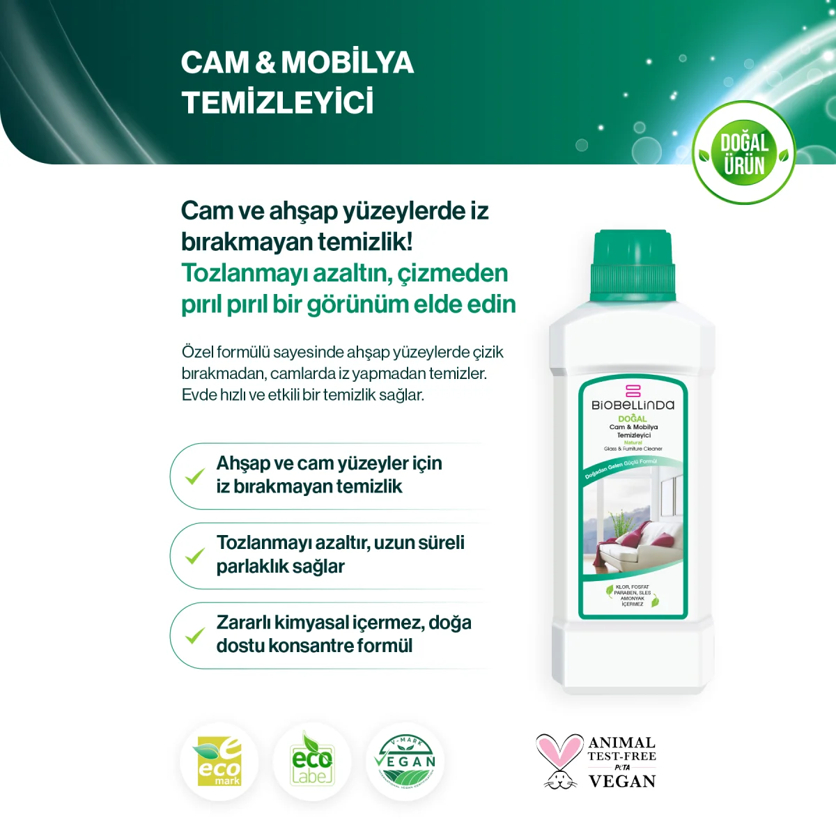 Biobellinda Cam & Mobilya Temizleyici 750 Ml